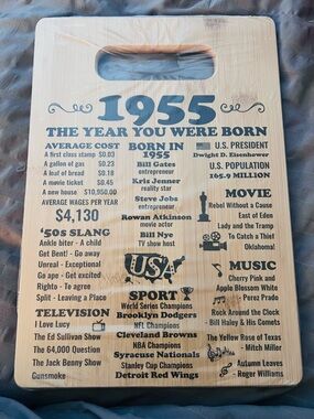 Born in 1955 cutting board new in package